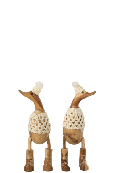 Eend crochet albasiahout naturel/wit assortiment van 1