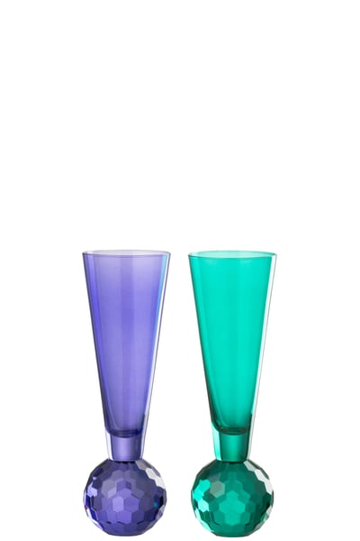 Champagne glas bal glas blauw/donkergroen assortiment van 2