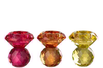 Kaarshouder bal glas geel/oranje assortiment van 3