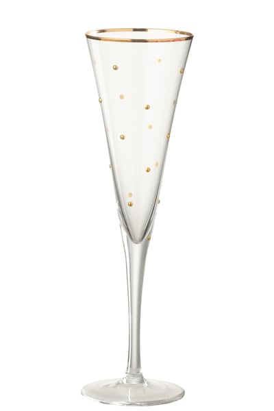 Champagne glas stippen glas transparant/goudkleurig