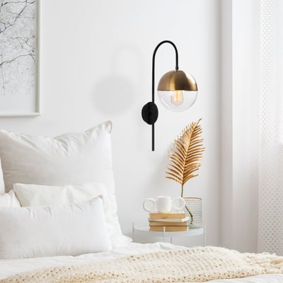 Tatum Wandlamp | Metalen kap, glazen kap | Zwart Vintage