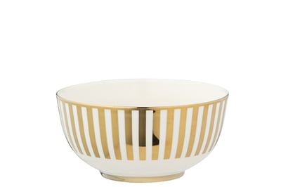 Doos van 2 schaal gestreept porselein goudkleurig/wit