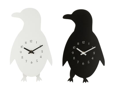 Wandklok pinguin mdf zwart/wit assortiment van 2