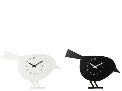 Wandklok vogel mdf zwart/wit assortiment van 2