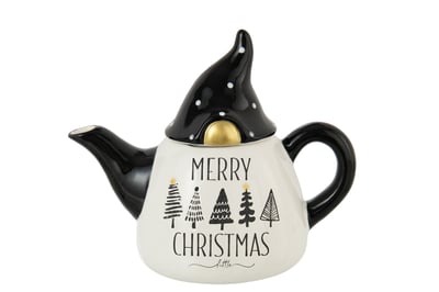 Theepot kerstmis dolomiet zwart/wit
