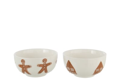 Schaal cookie steengoed wit/caramel assortiment van 2