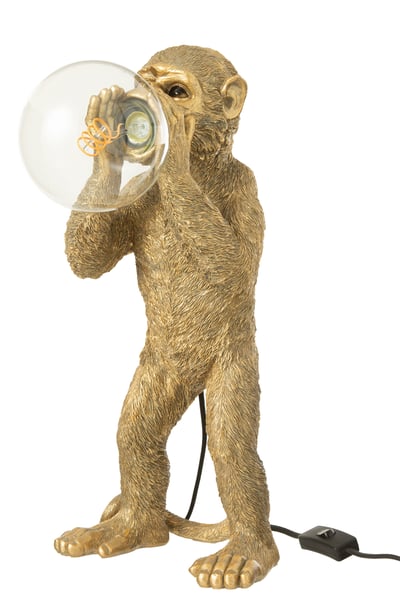 Tafellamp aap polyresin goud