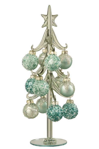 Kerstboom + ballen glas muntgroen/lichtblauw large