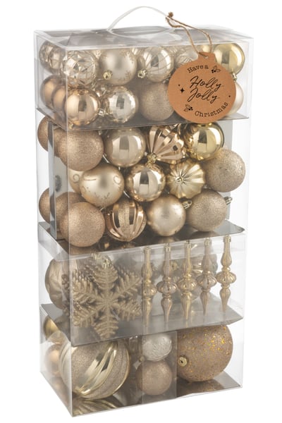 Doos van 80 kerstbal plastiek beige/ecru