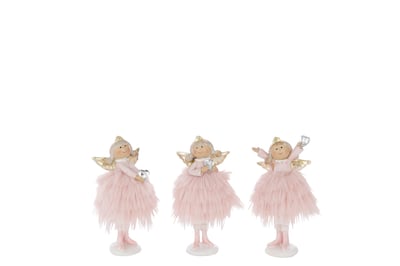 Engel diamanten hart polyresin lichtroze small assortiment van 3