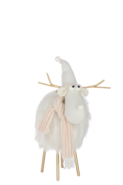 Rendier hoed + sjaal polyester wit/beige large