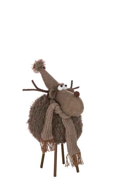 Rendier hoed + sjaal polyester bruin large