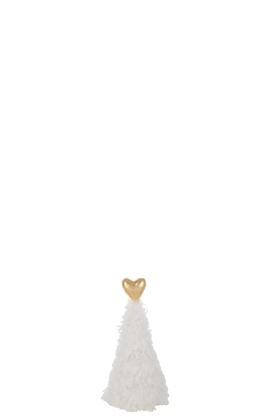 Kerstboom gouden hart polyester wit/goudkleurig extra small