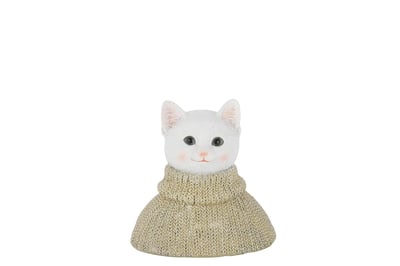 Kat bust sweater polyresin grijsgroen/wit