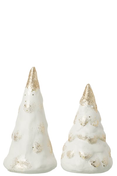 Set van 2 dennenboom snow klei beige/wit
