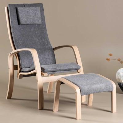 Loungestoel Grötö - Polyester & Eikenfineer - 80x104x63 cm - Donkergrijs