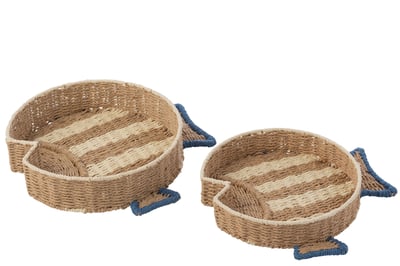 Set van 2 decoratief plateau vis gestreept papier naturel/blauw