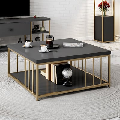 Woody Fashion Salontafel | Melamine Gecoat | Antraciet Goud Woody Fashion Salontafel | Melamine Gecoat | Antraciet Goud