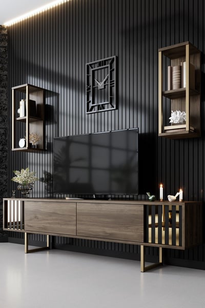 Modieus 180 cm TV-meubel | Walnoot Zwart Modieus 180 cm TV-meubel | Walnoot Zwart