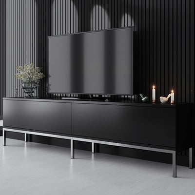 Houten Fashion TV-meubel | 100% Melamine Laag | Zwart Zilver Houten Fashion TV-meubel | 100% Melamine Laag | Zwart Zilver