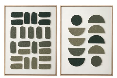 Wanddecoratie 3d objecten canvas wit/donkergroen assortiment van 2