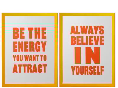 Citaat bord energy/believe canvas wit/fluo oranje assortiment van 2