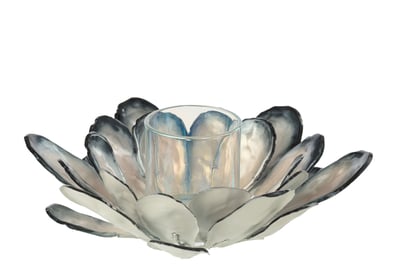 Theelichthouder shell metaal wit/donkerblauw