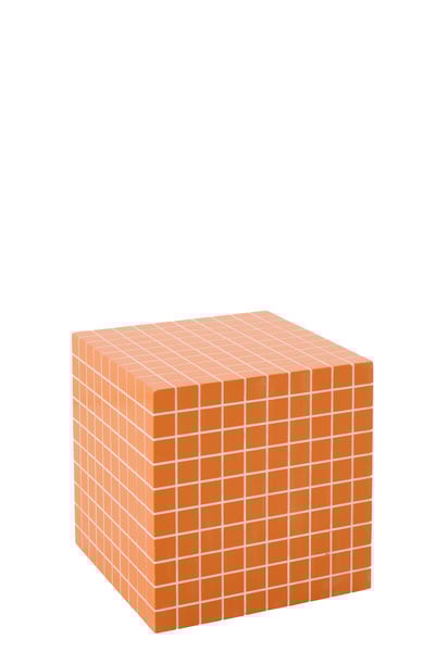 Bijzettafel kubus geruit mdf oranje/wit