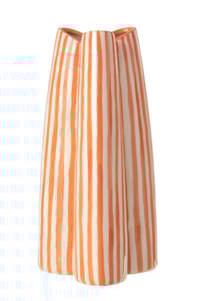 Vaas gestreept keramiek gebroken wit/oranje large