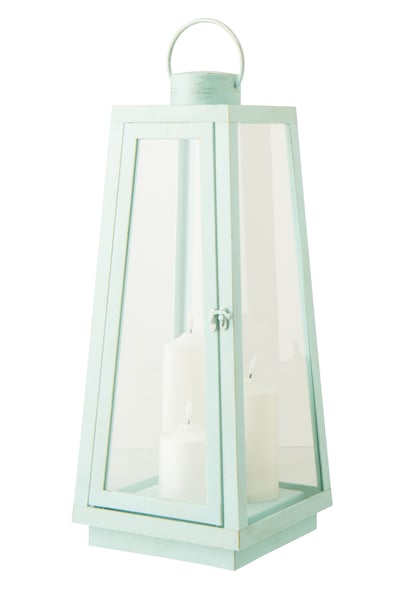 Lantaarn +  candle led glas turquoise large