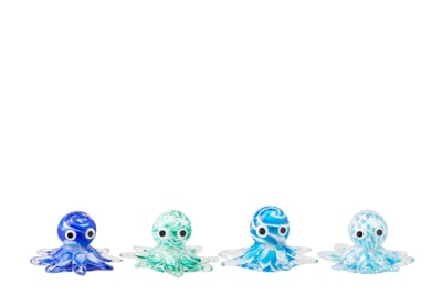 Presse-papier octopus glas blauw/turquoise assortiment van 4