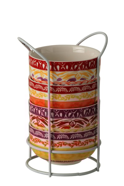 Doos van 4 schaal keramiek paars/rood