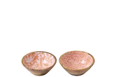 Schaal mangohout oranje/wit small assortiment van 2