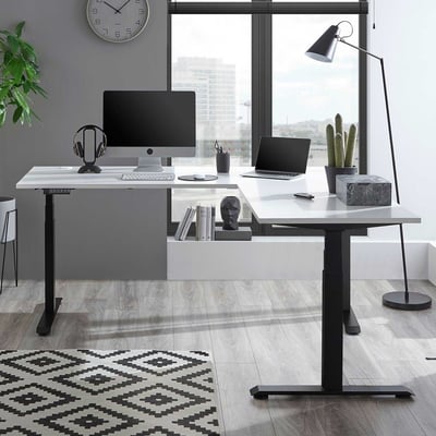 Verstelbaar hoekbureau Ben 185x77x74-125cm - wit/zwart Verstelbaar hoekbureau Ben 185x77x74-125cm - wit/zwart