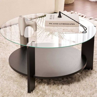 Salontafel Clara - 100% TEMPERED GLASS - Houtzwart - 40 x 75 x 75 cm