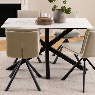 Eettafel Hennie - 135x80x75,5cm - keramisch blad - wit marmer