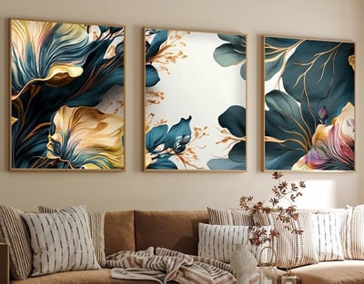 Boise Decoratief ingelijst MDF-schilderij (3 stuks) | Massief houten lijst | 50 x 70 cm