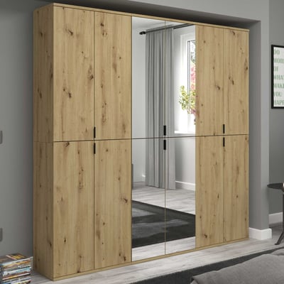 Kledingkast Projekt X Emob - Artisan Oak - 183x193x34 cm - Spiegeldeuren