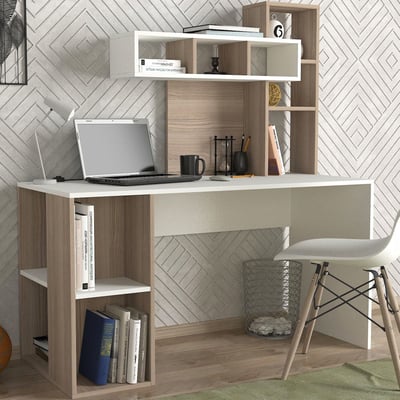 Bureau Coral - 100% MELAMINE - Wit - 140 x 153,8 x 60 cm