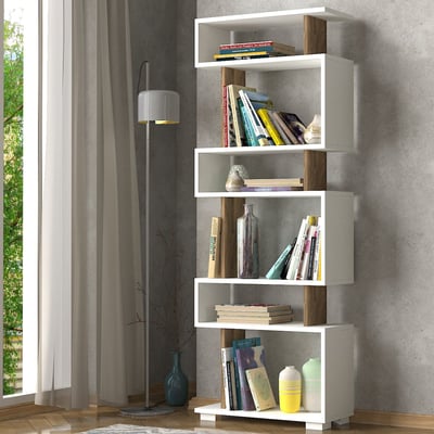 Boekenrek Canaz 6 niveaus - wit/walnoot