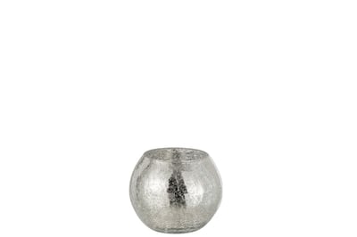 Windlicht bol craquele glas zilver small