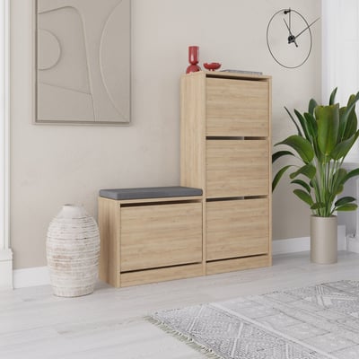 Halbank met schoenenkasten Woody Fashion | 105 x 26 x 118,5 cm | Oak-design Halbank met schoenenkasten Woody Fashion | 105 x 26 x 118,5 cm | Oak-design