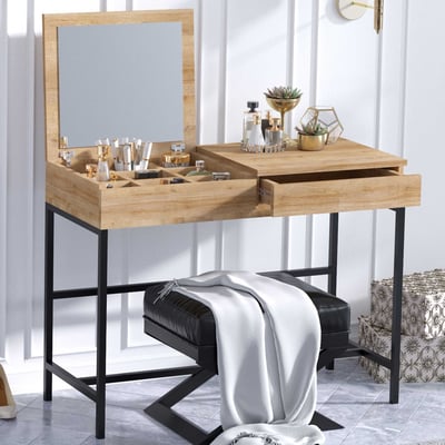 Elegante Eiken Zwarte Make-up Tafel - Opbergruimte en Stijl