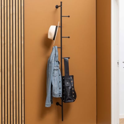 Wandkapstok Preston staal met 6 haken - zwart