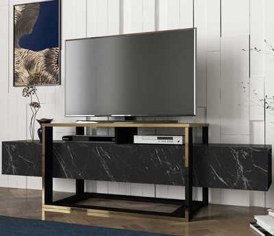 TV-meubel Melvin - zwart marmer/goud