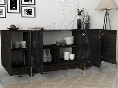 Veyron Console | 100% MELAMINE | Zwart, Goud