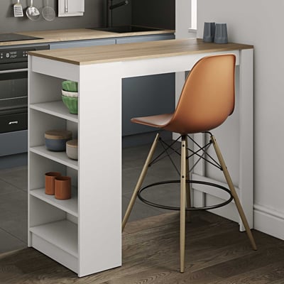 Bartafel Aravis 115x50 met opbergruimte - wit/eik