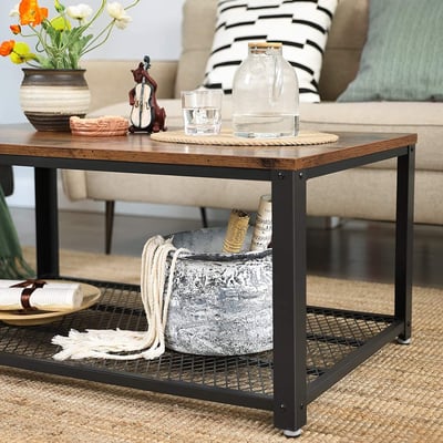 Salontafel Bill 106x60 1 legplank - rustiek bruin/zwart