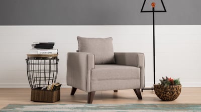 Atelier Del Sofa 1-zitbank | Houten frame | Crème polyester stof