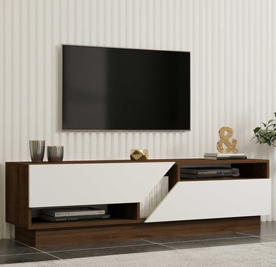 Modieus Woody TV-meubel | Walnoot Wit | 100% Melamine Gecoat | 160x45x40cm